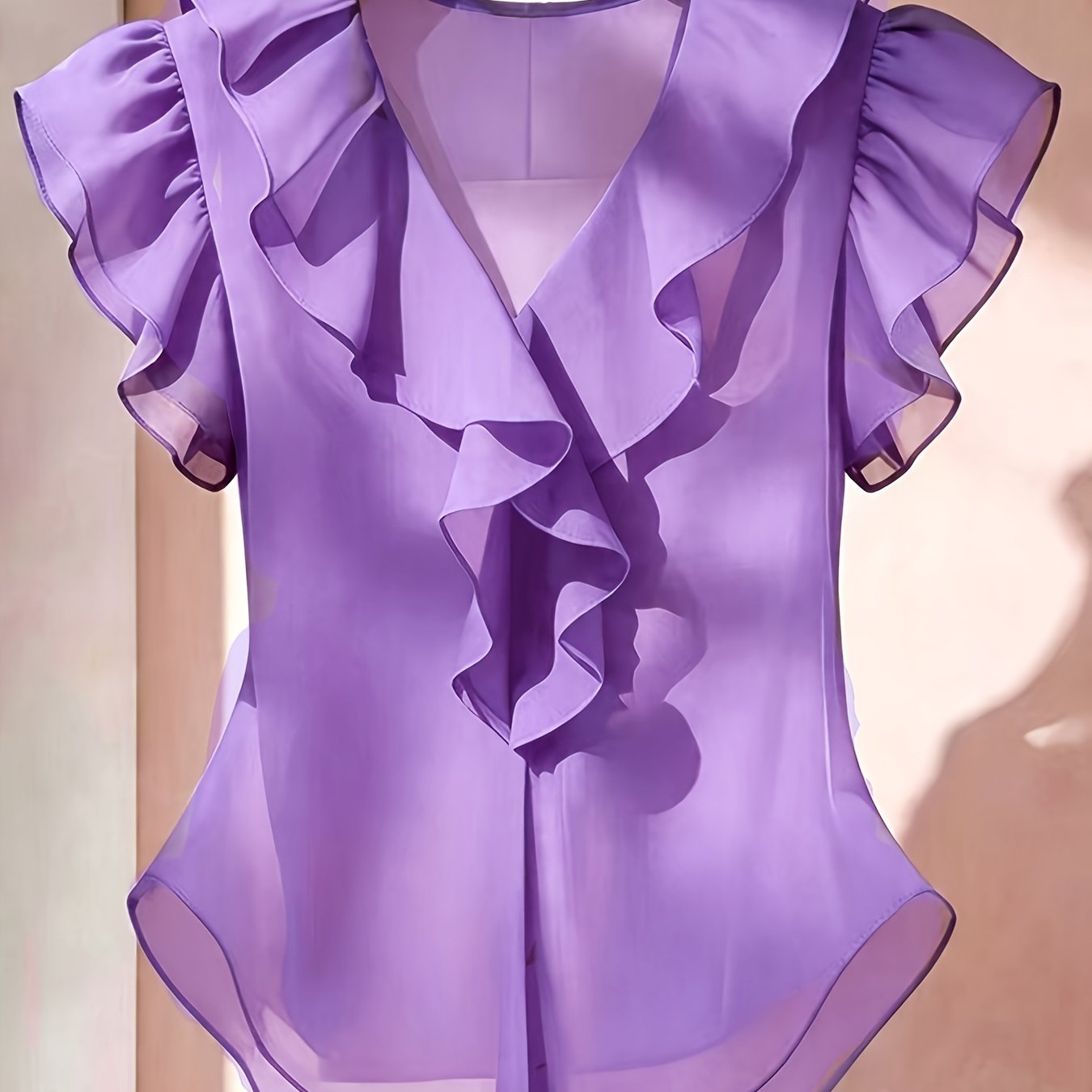 Damen Rüschenbluse mit V-Ausschnitt und Volantärmeln – Elegante Chiffonbluse für Büro und besondere Anlässe