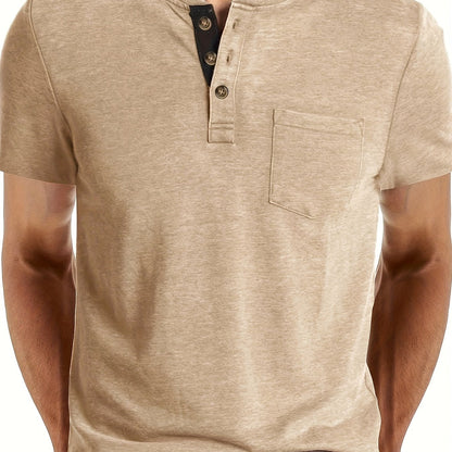 Herren Henley T-Shirt mit Knopfleiste und Brusttasche – Freizeitstil für Alltag und Wochenende