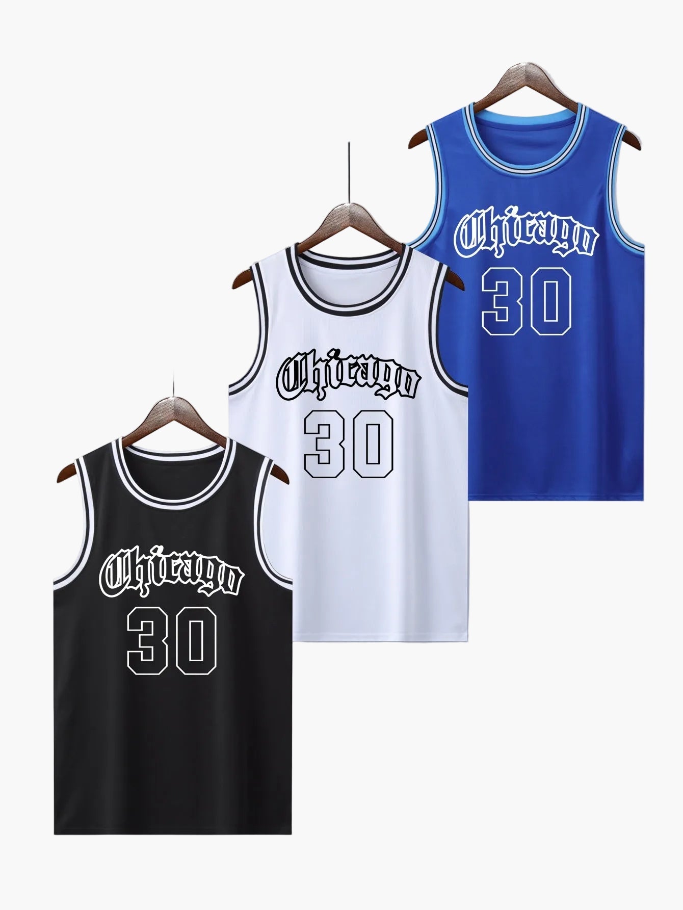 Herren Basketball Trikot Set – Vintage Streetwear Tank Top mit Chicago Print und Nummer 30, Sport & Freizeit