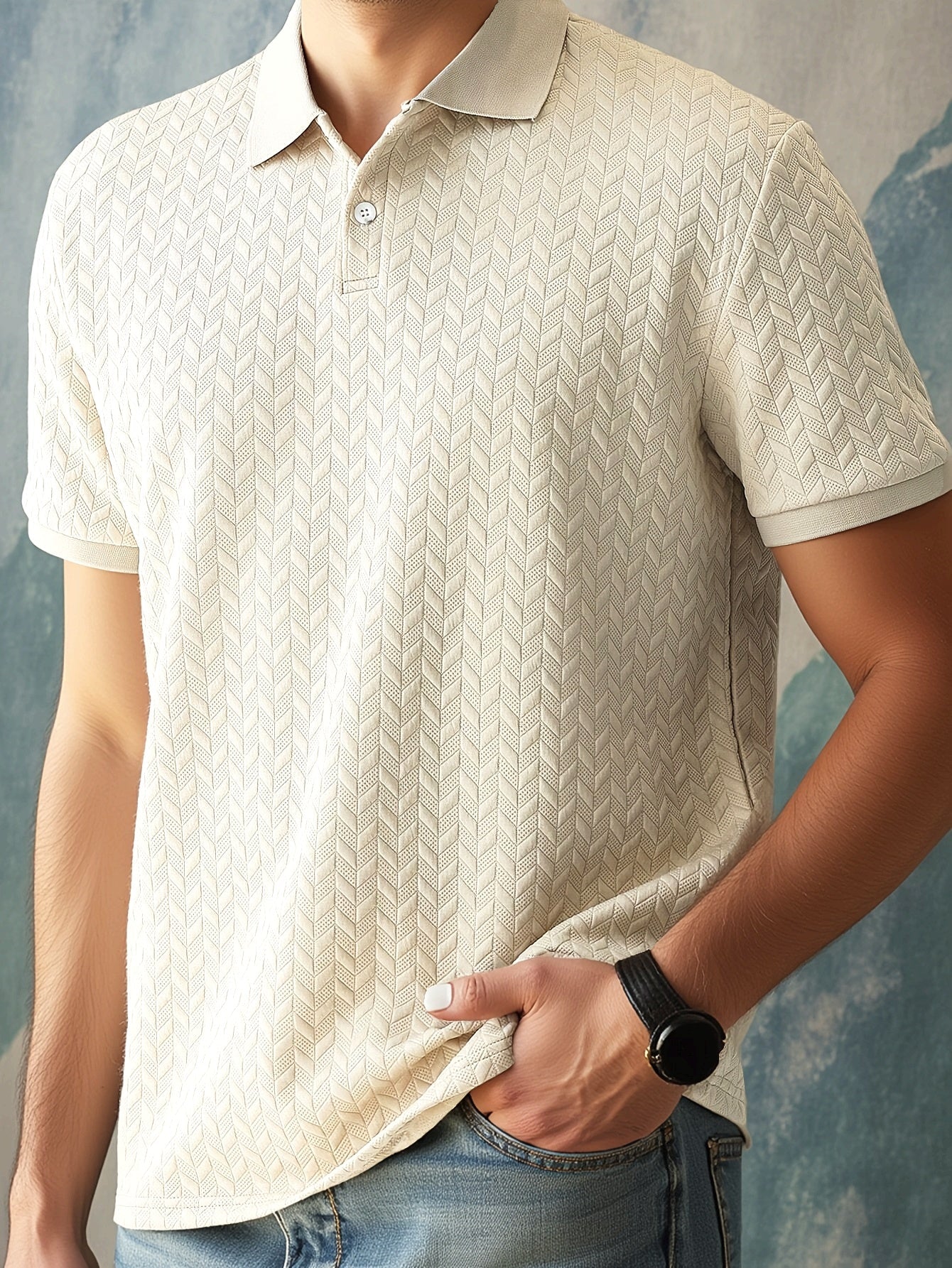 Herren Polohemd im modernen Casual-Stil mit strukturierter Musterung – Perfekt für Alltag und Freizeit