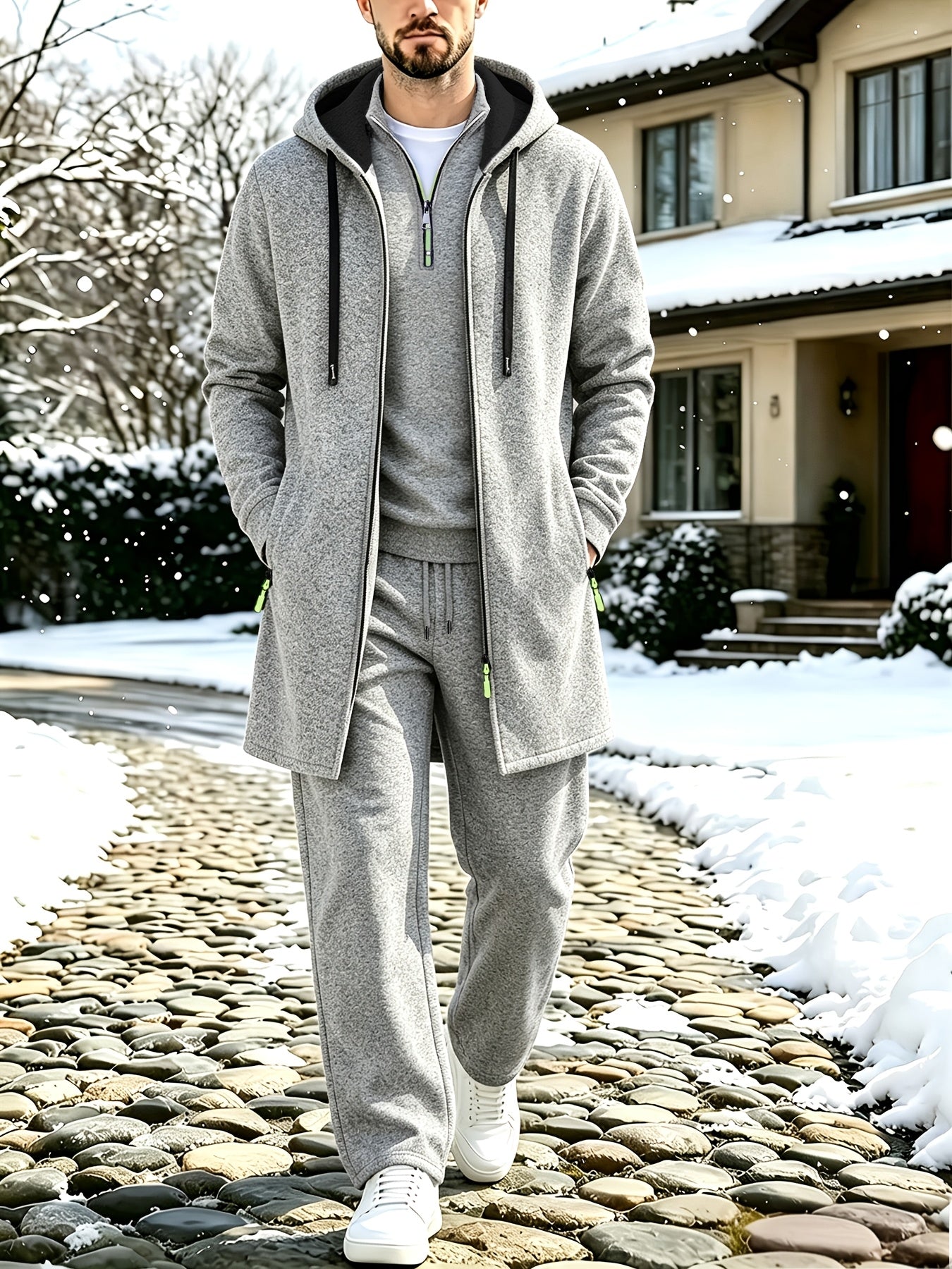 Herren 3-teiliges Sport Freizeit Set meliert: Pullover, Jogginghose & langer Cardigan mit Kapuze