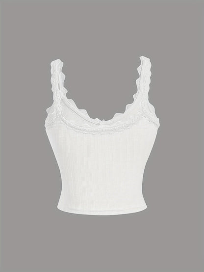 Damen Coquette Camisole Top mit Spitze und Schleife – Feminines Vintage-Look Oberteil
