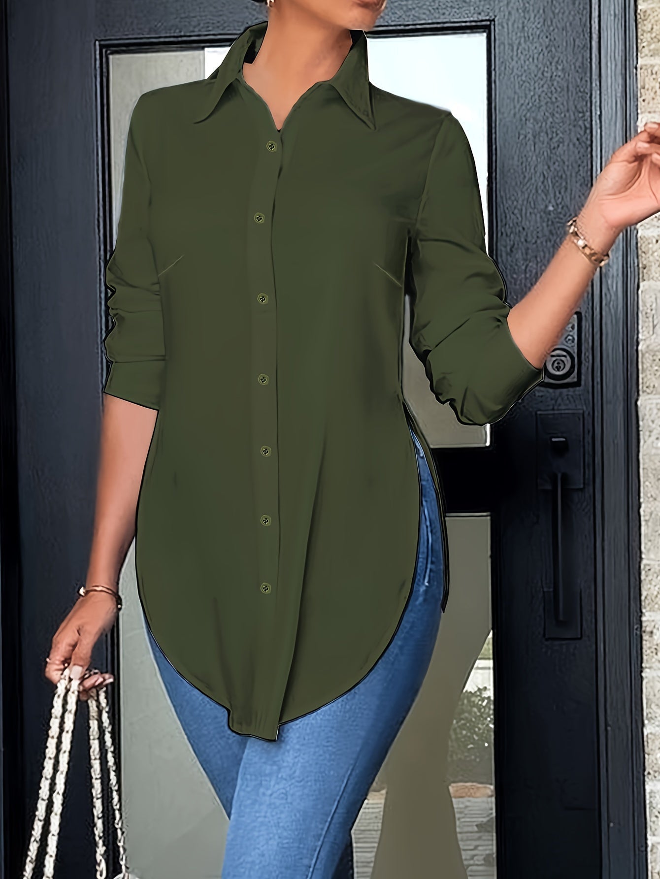 Damen Langarm Bluse Elegant Business Freizeit Hemd Blusenshirt