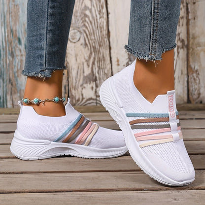 Damen Slip-On Freizeitschuhe mit Streifen – Bequeme Alltagssneaker für Freizeit & Spaziergänge