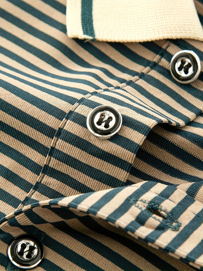 Herren Polo-Shirt mit Streifenmuster und Stickerei – Modisch & Vielseitig für Alltag und Freizeit
