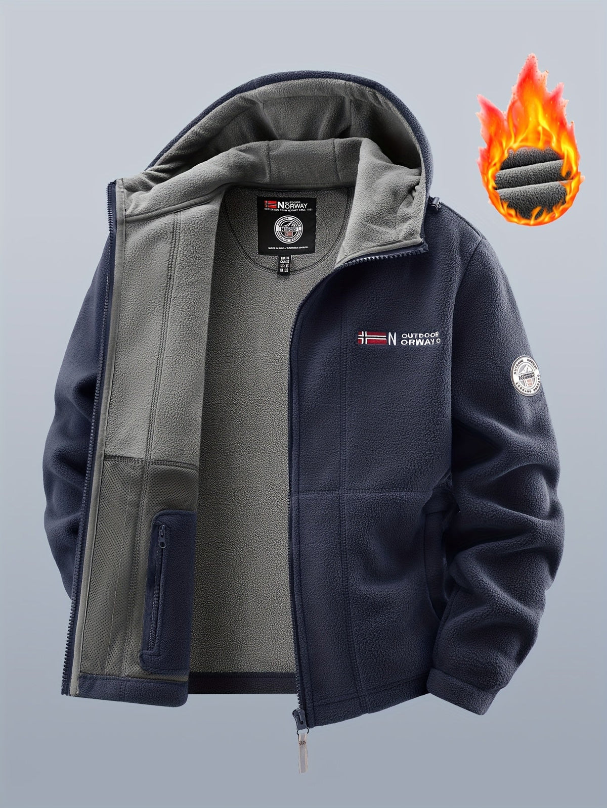 Unisex Kapuzen-Fleecejacke mit Reißverschluss, warmes Futter