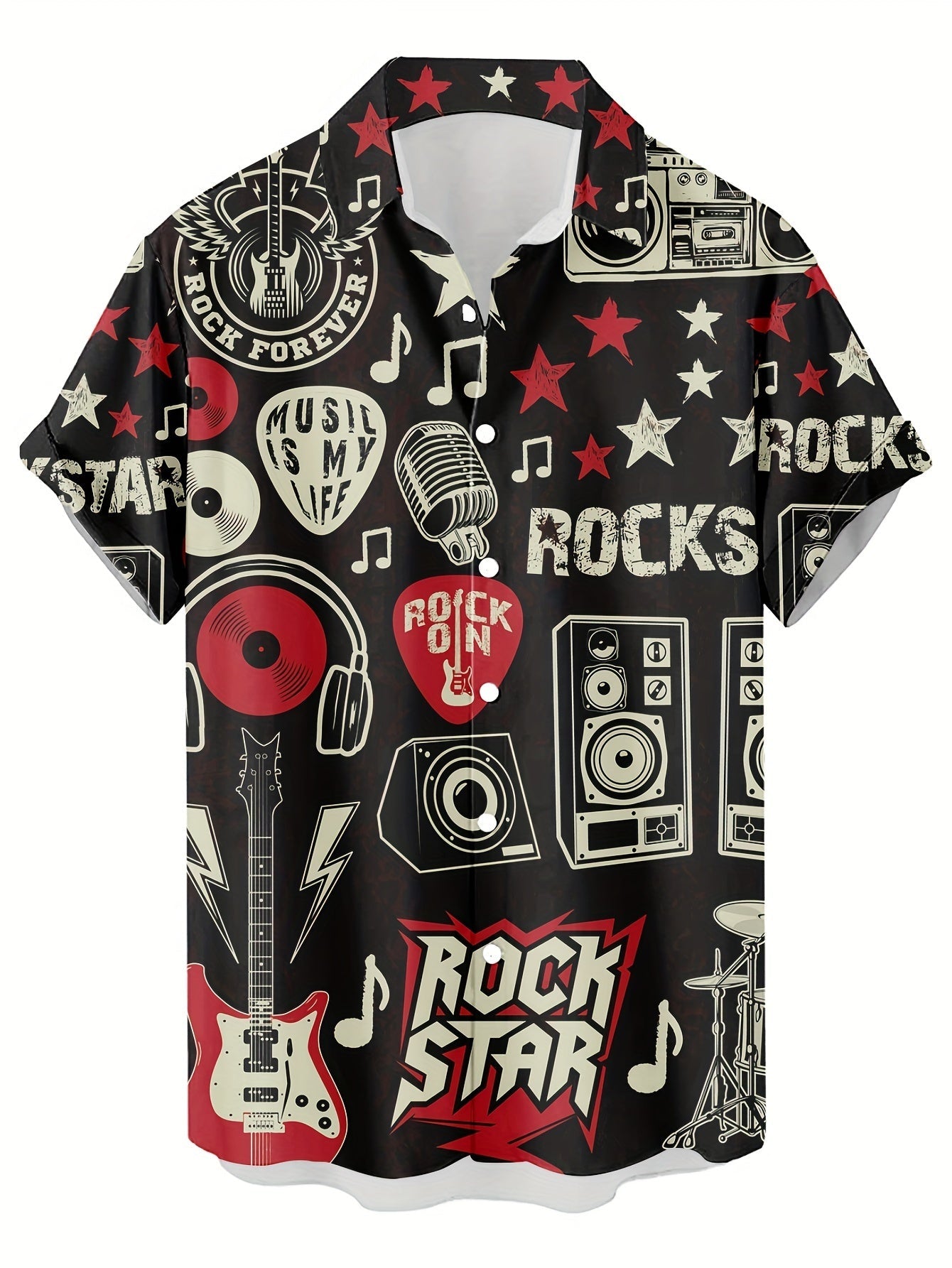 Herren Rockmusik Festival Hemd mit Grafikdruck – Rock Star Stil Kurzarm Freizeithemd