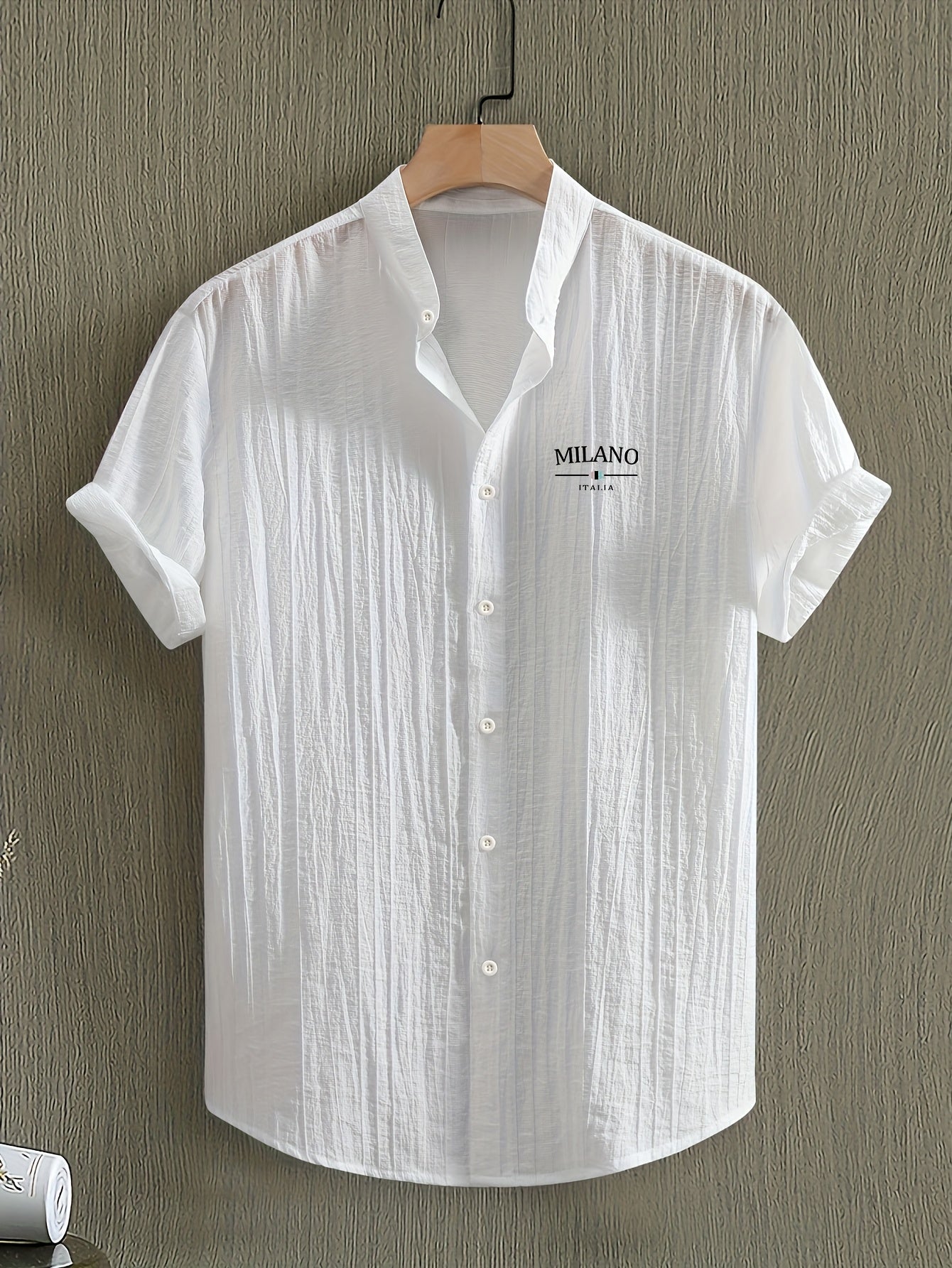 Herren Freizeithemd mit Stehkragen und Milano Print – Sommer Kurzarm, Modernes Design