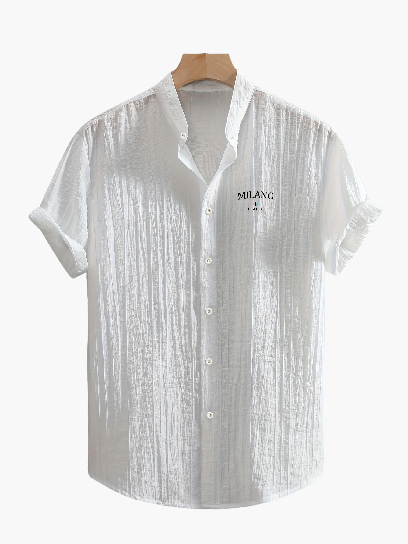 Herren Freizeithemd mit Stehkragen und Milano Print – Sommer Kurzarm, Modernes Design
