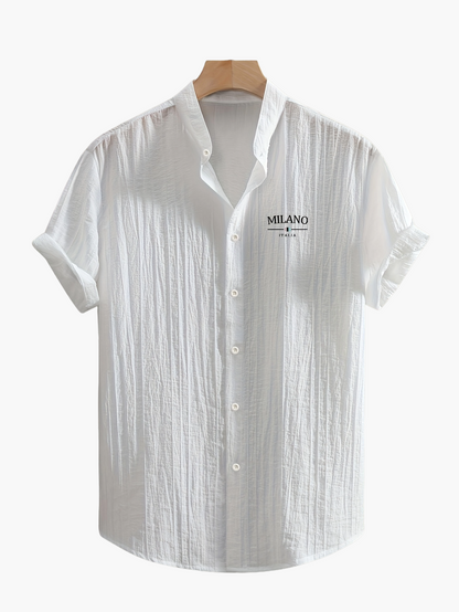 Herren Freizeithemd mit Stehkragen und Milano Print – Sommer Kurzarm, Modernes Design