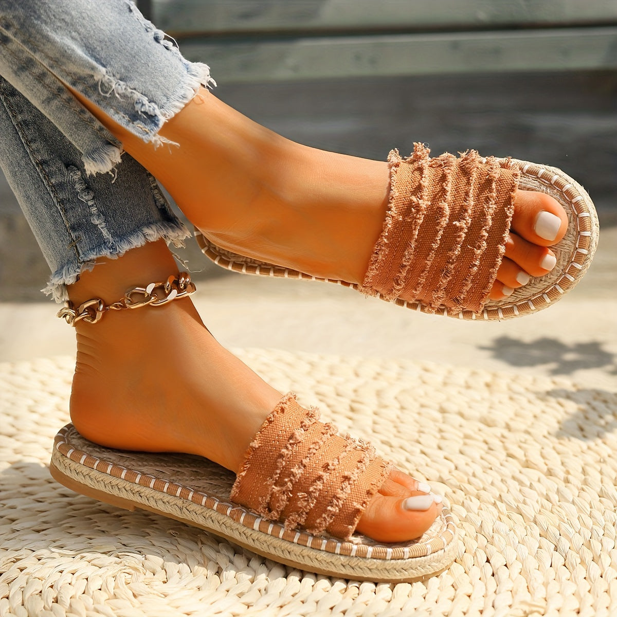 Damen Boho Espadrille-Style Slide Sandalen für Sommer & Freizeit
