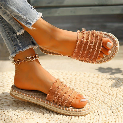 Damen Boho Espadrille-Style Slide Sandalen für Sommer & Freizeit