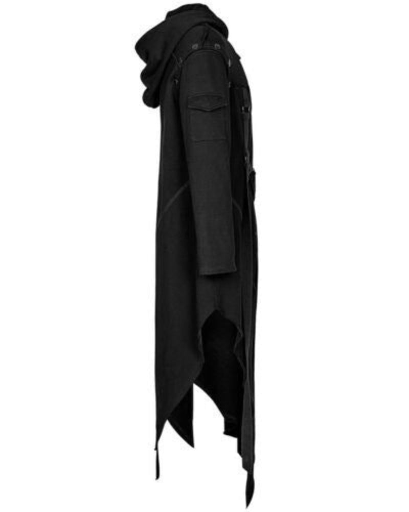 Herren-Mantel im Gothic-Stil mit Kapuze und asymmetrischem Saum