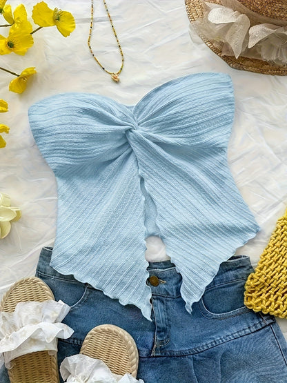 Damen Bandeau Oberteil mit Schleifen-Design und asymmetrischem Saum – Trendiges Party- und Freizeit-Top