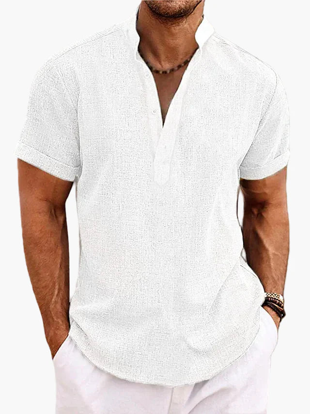 Herren-Henley-Shirt mit kurzen Ärmeln aus Baumwollmischung – Lässiger Sommer- und Urlaubsstil