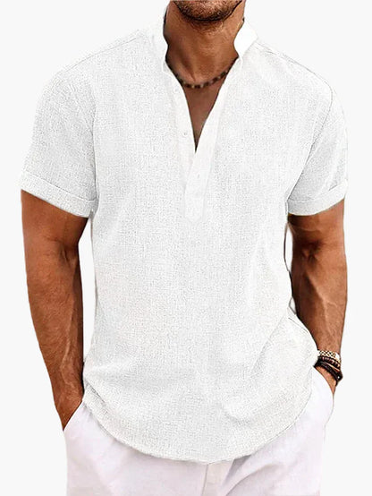 Herren-Henley-Shirt mit kurzen Ärmeln aus Baumwollmischung – Lässiger Sommer- und Urlaubsstil