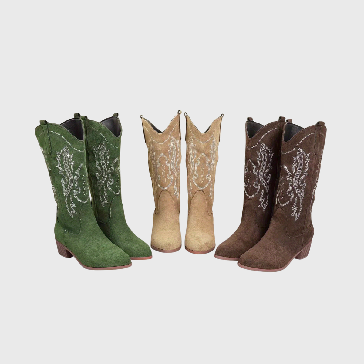 Damen Westernstiefel beige Wildleder-Optik mit Stickerei