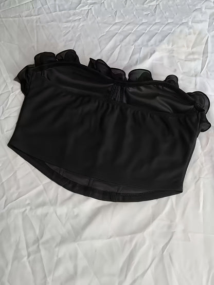 Damen Bustier Top schulterfrei mit Volant und Rüschen – Elegantes Party- und Ausgeh-Oberteil