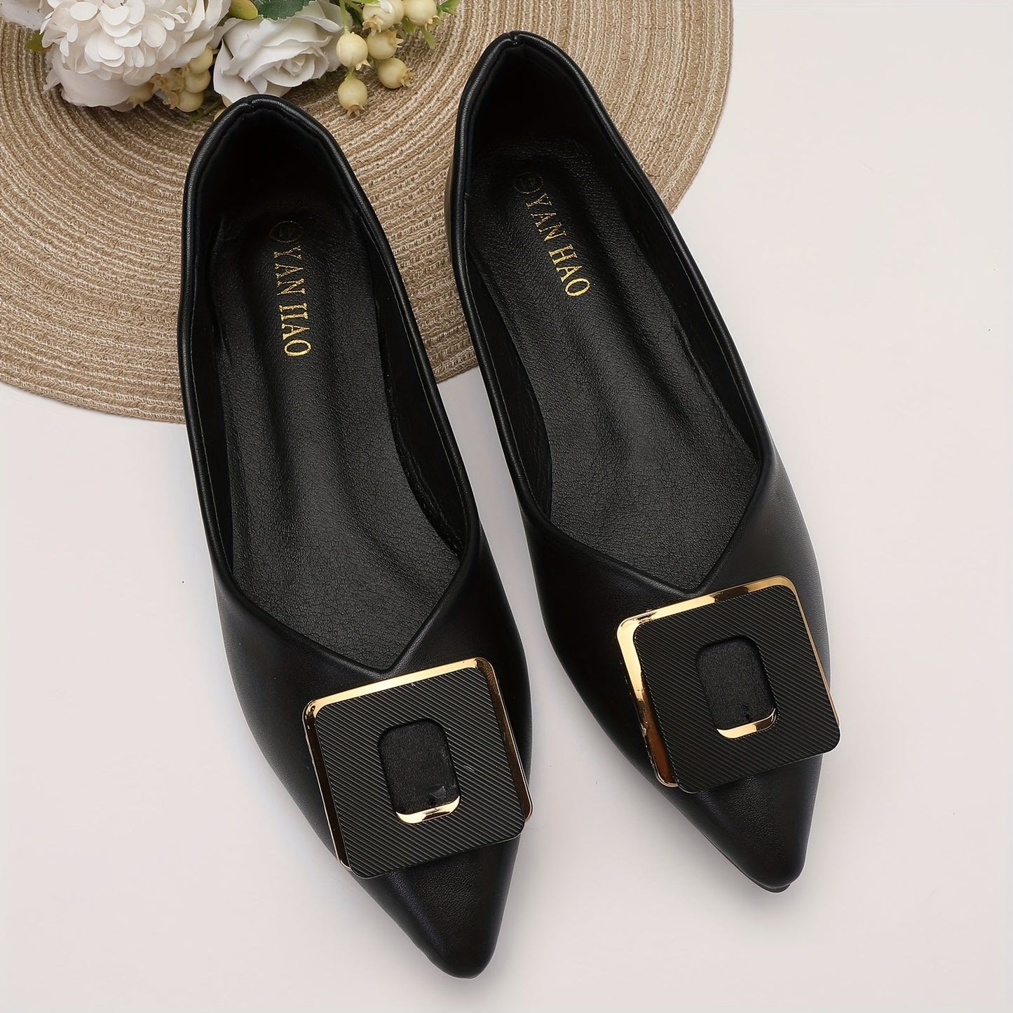 Damen Elegante Spitzenschuhe mit Statement-Schnalle – Klassische Ballerinas für Büro und Alltag