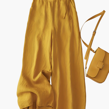 Damen Elegante Weite Freizeithose mit Bindegürtel – Lockerer Business & Alltagsstil