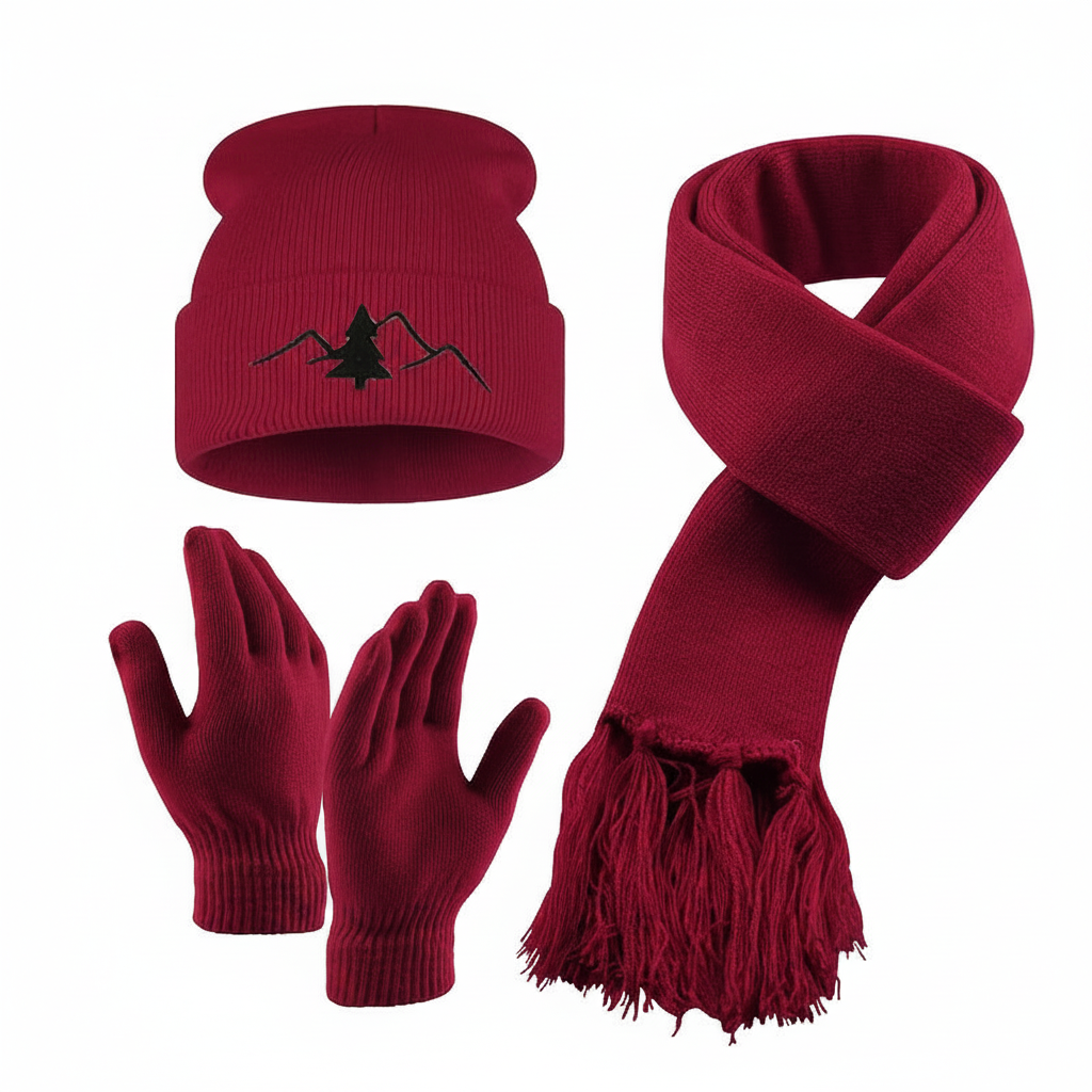 Mützen Schal Handschuh Set Unisex gerippt mit Stickerei