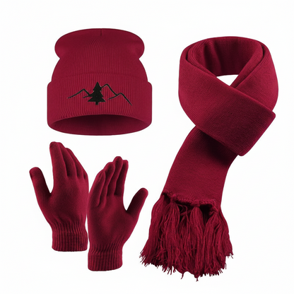Mützen Schal Handschuh Set Unisex gerippt mit Stickerei