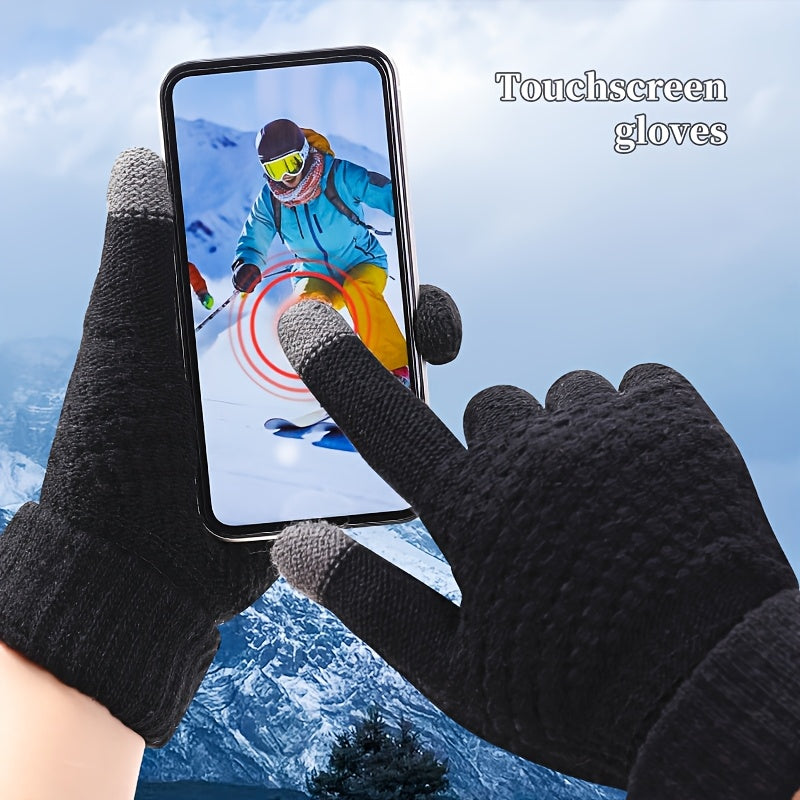 Unisex Winterhandschuhe mit Touchscreen-Funktion, Gestrickte Warme Handschuhe, Mehrfarbig