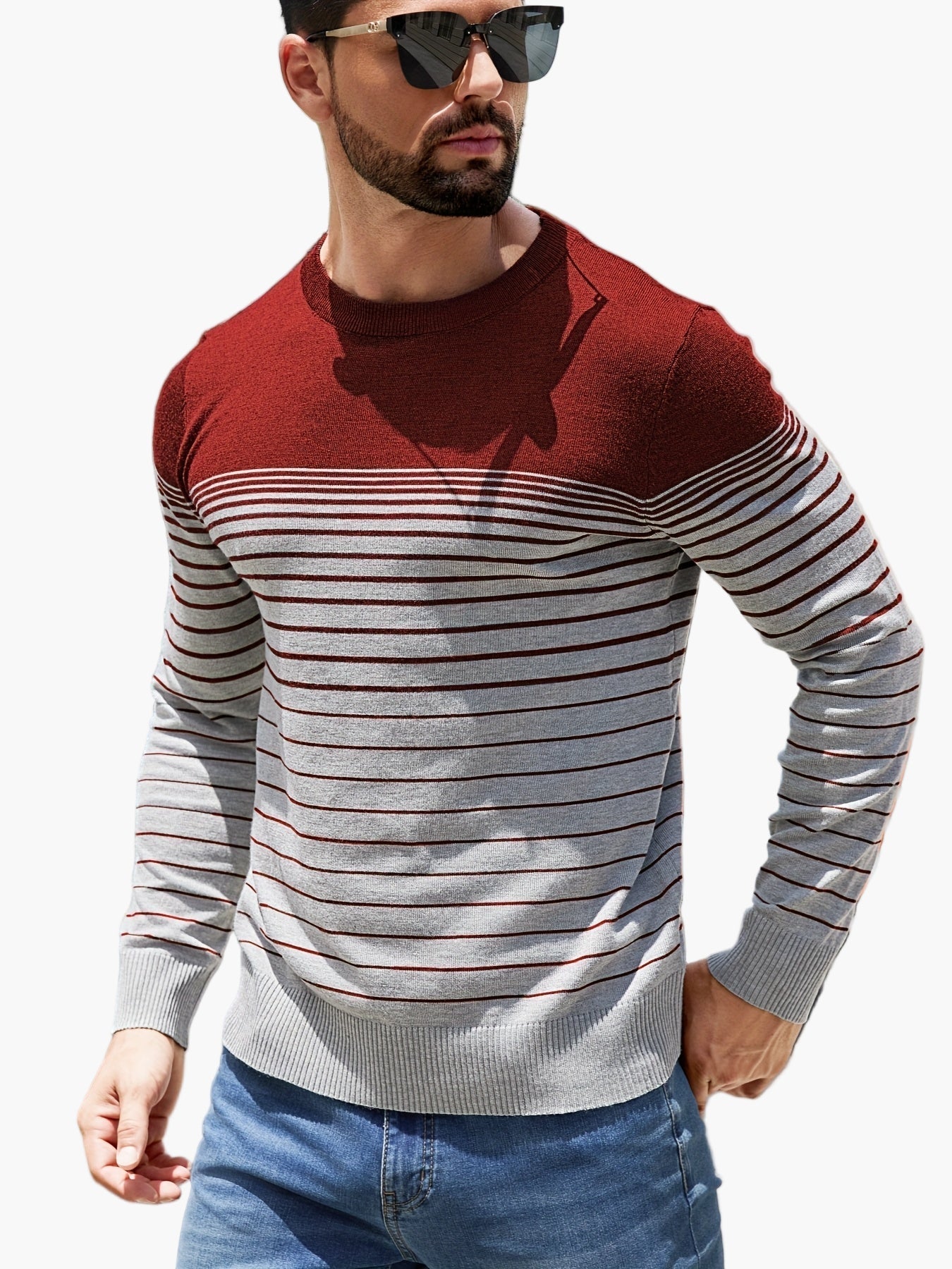 Herren Strickpullover mit Streifenmuster – Modischer Freizeit-Look für Alltag und Büro