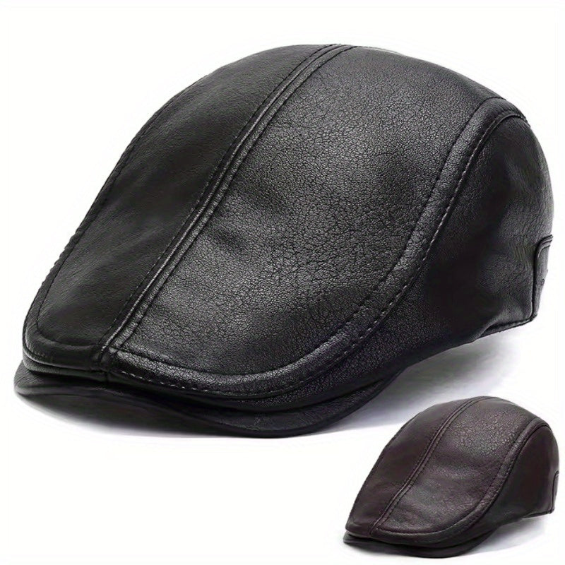 Schiebermütze Flat Cap aus lederähnlichem Material in Schwarz oder Braun