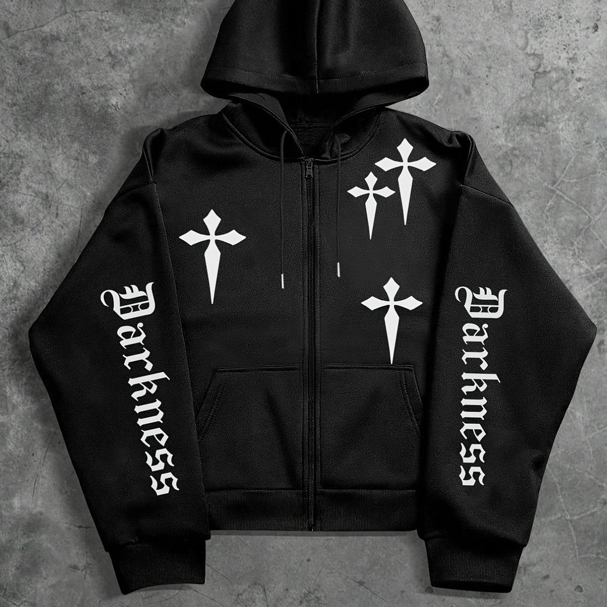 Unisex Reißverschluss Hoodie mit Kreuz- und Schriftzug-Print