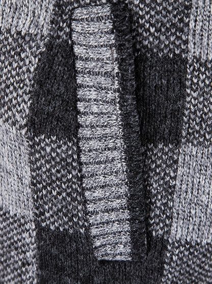 Herren Hoodie mit Reißverschluss, kariert, gefüttert, warm, Braun Schwarz