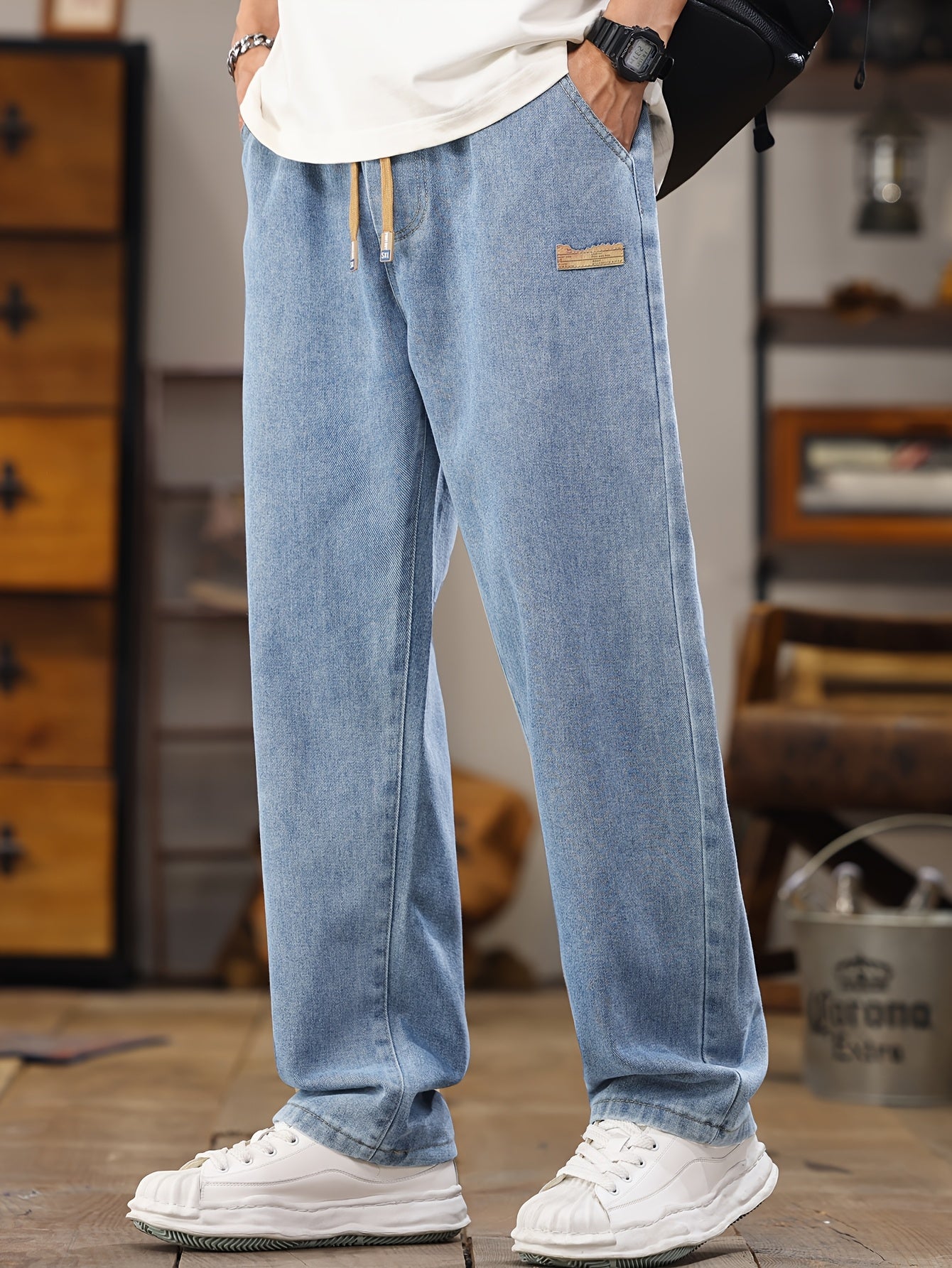 Herren Relaxed Fit Jeans Jogginghose – Modischer Freizeit-Look mit Kordelzug