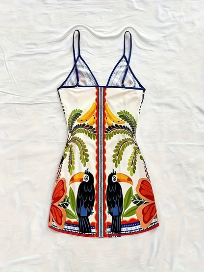 Damen Sommer Wickelkleid mit tropischem Print und Blumenmuster – Ideal für Urlaub und Freizeit