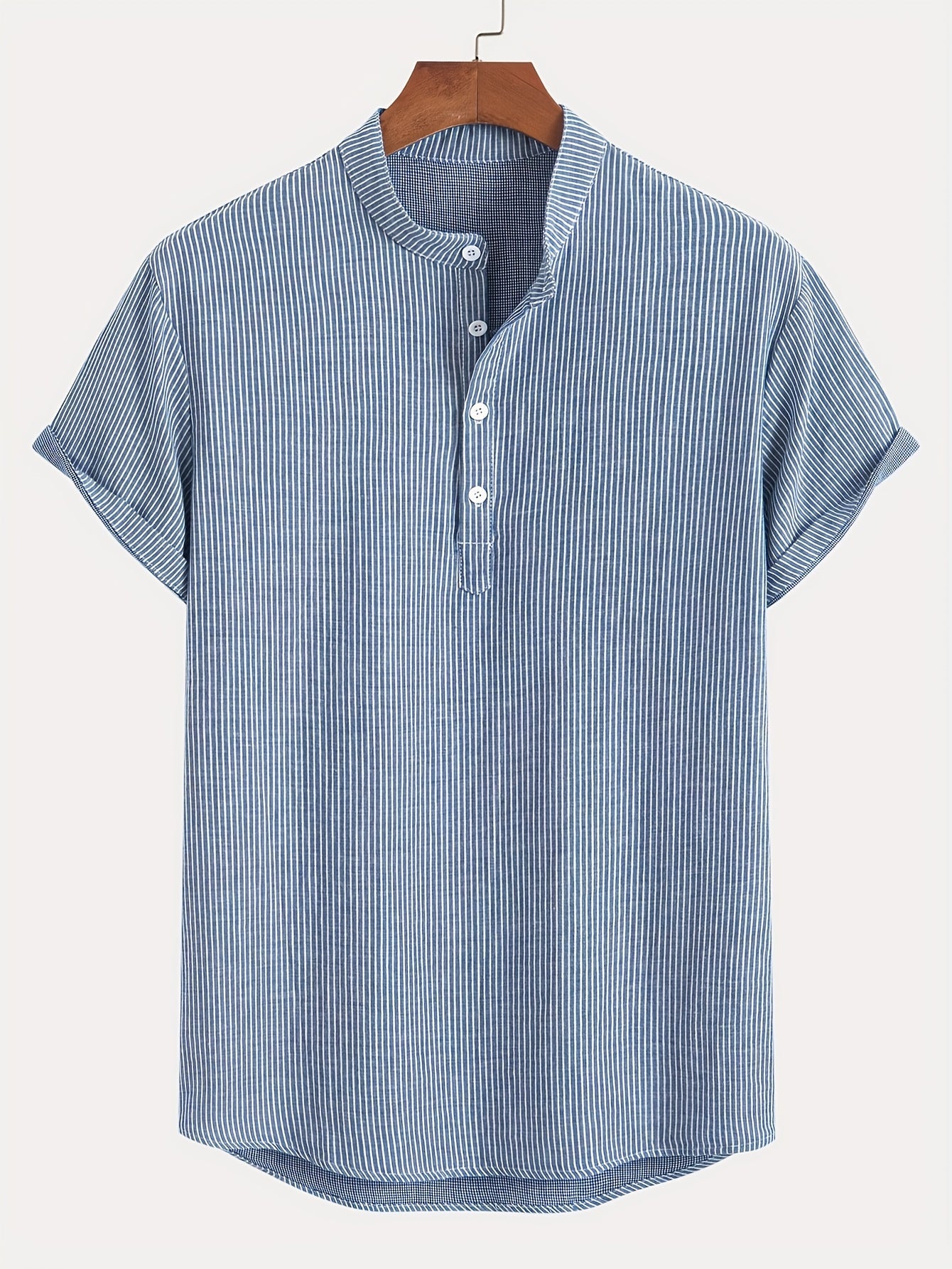 Herren Kurzarm-Henley mit Stehkragen und Streifen – Modernes Freizeitshirt für Alltag und Ausgehen