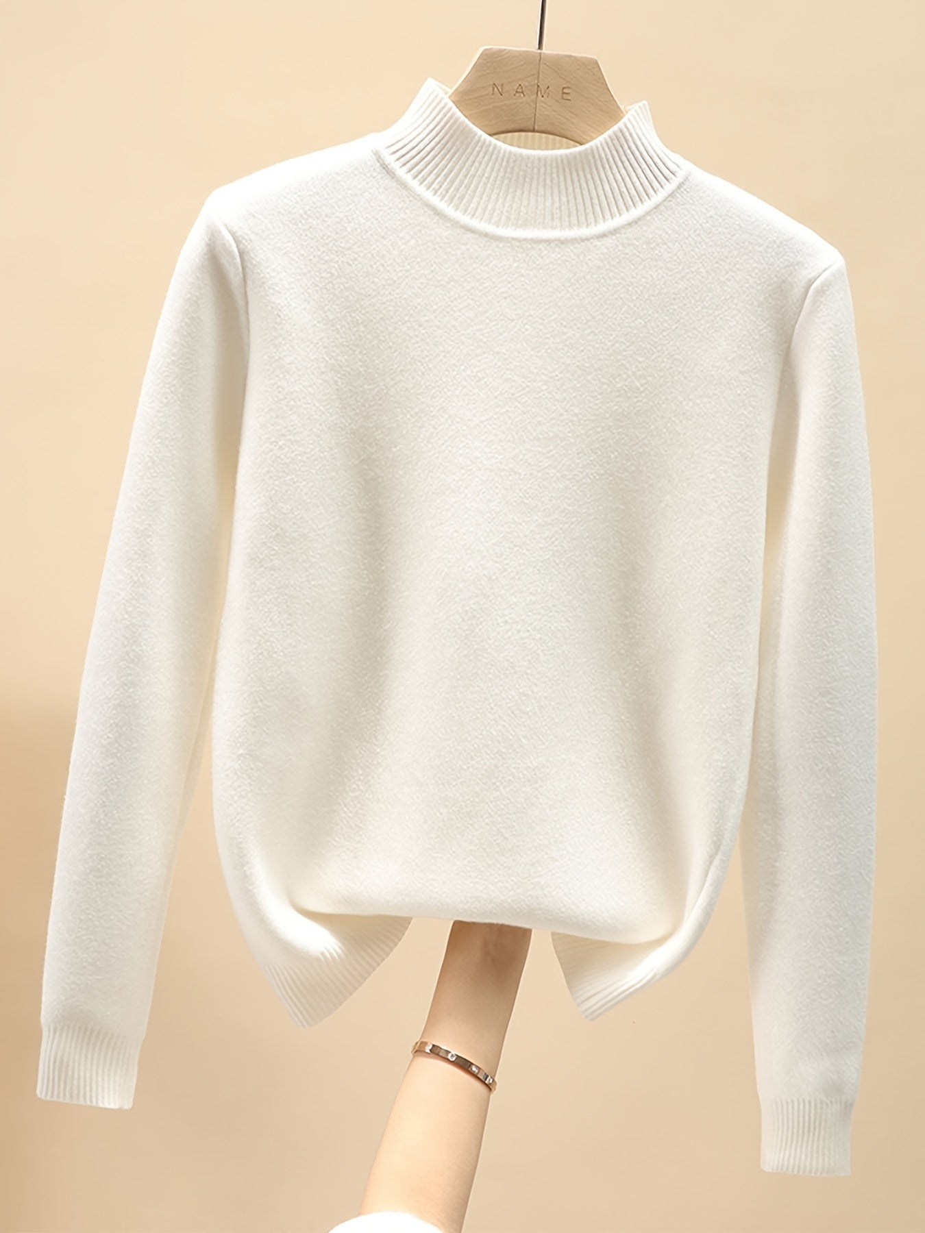 Damen Rollkragen Pullover mit Fleece-Futter – Langarm Basic Shirt Warm