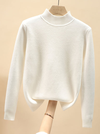 Damen Rollkragen Pullover mit Fleece-Futter – Langarm Basic Shirt Warm