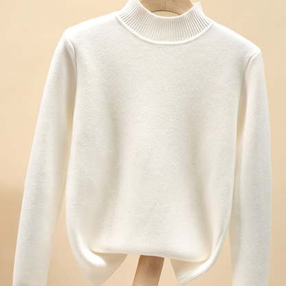 Damen Rollkragen Pullover mit Fleece-Futter – Langarm Basic Shirt Warm