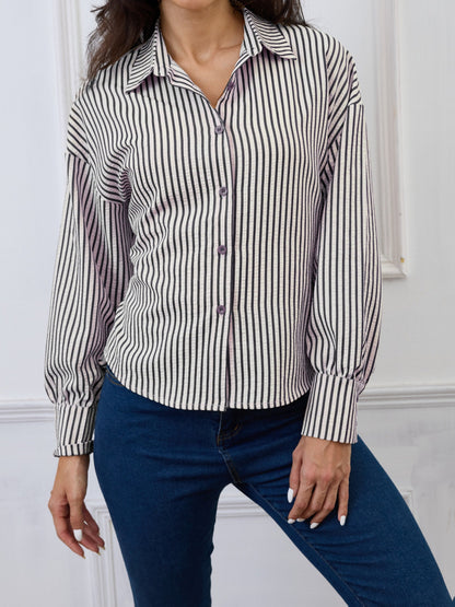 Damen Streifen Bluse mit Bindedetail hinten Langarm