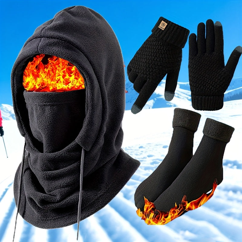 Winter Set Balaclava Handschuhe Socken Fleece Schwarz Unisex