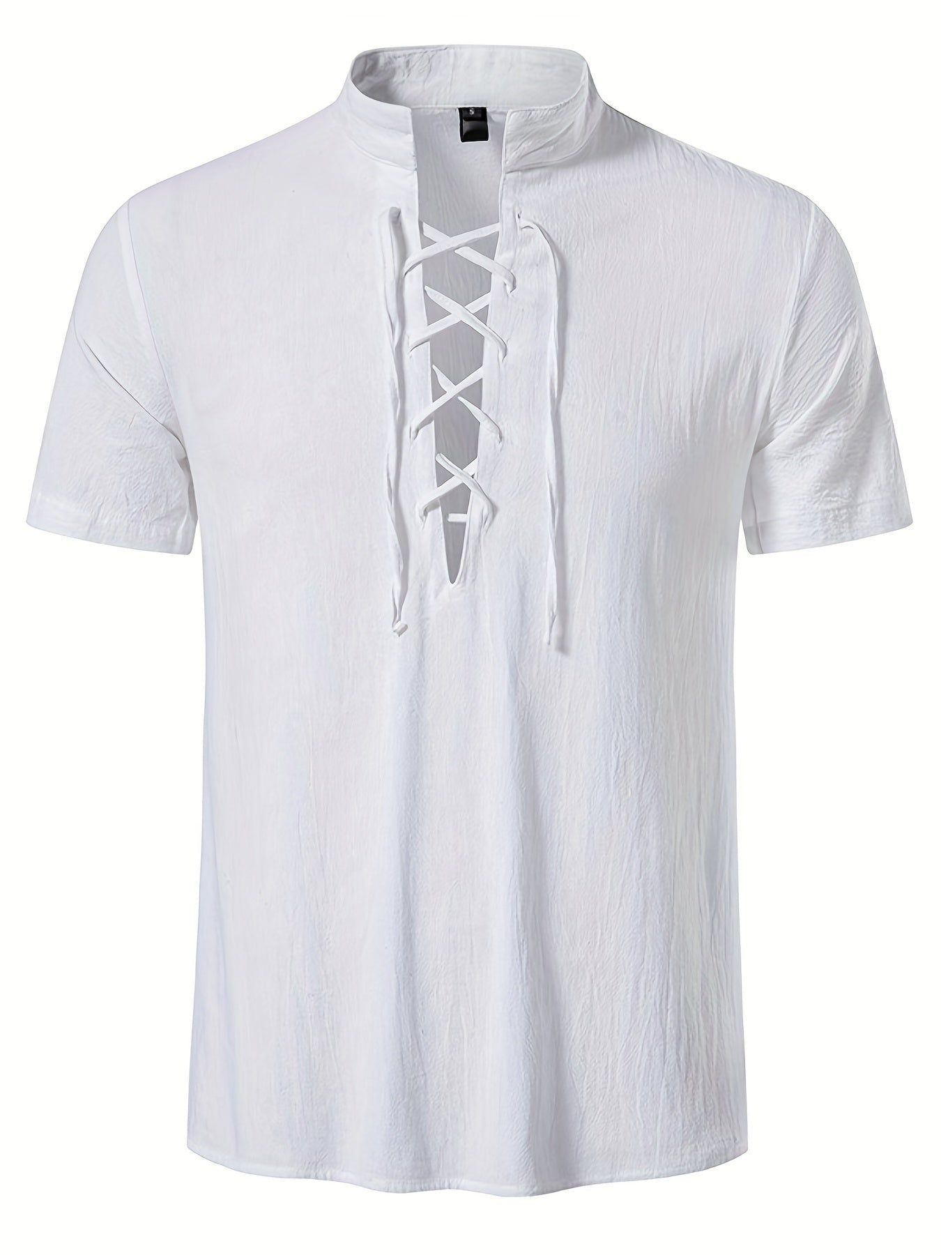 Herren Tunika Shirt Kurzarm mit Schnürung – Lässige Sommermode im Vintage-Stil