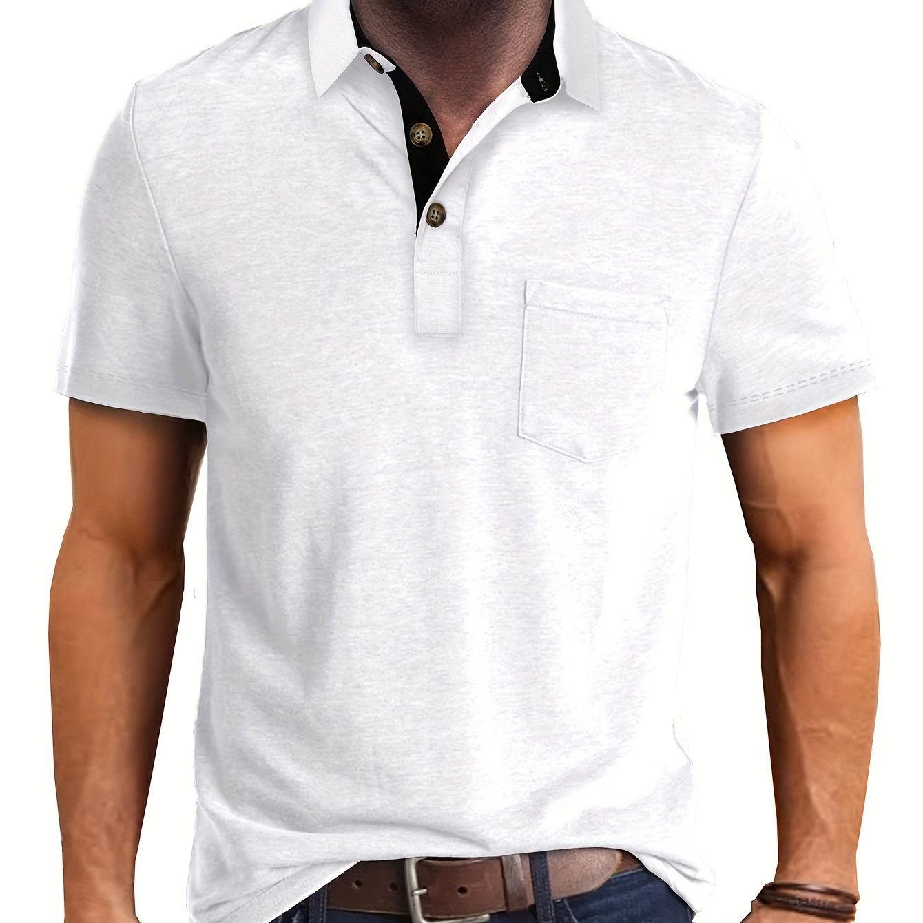Herren Poloshirt mit Brusttasche und Kontrast-Kragen