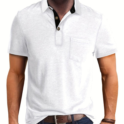 Herren Poloshirt mit Brusttasche und Kontrast-Kragen