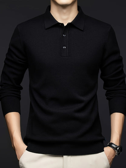 Herren Langarm Poloshirt Strickpullover mit Kragen und Knopfleiste