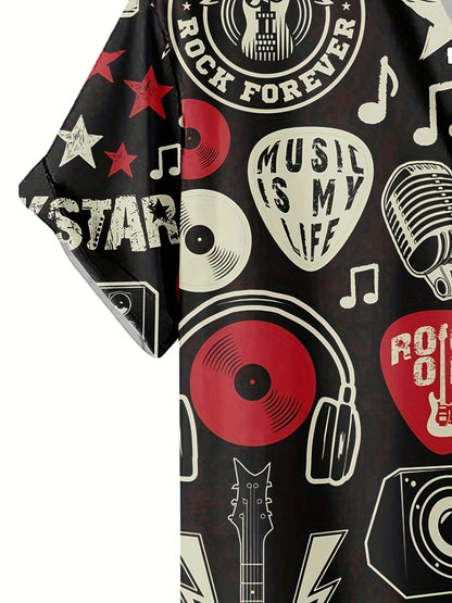 Herren Rockmusik Festival Hemd mit Grafikdruck – Rock Star Stil Kurzarm Freizeithemd