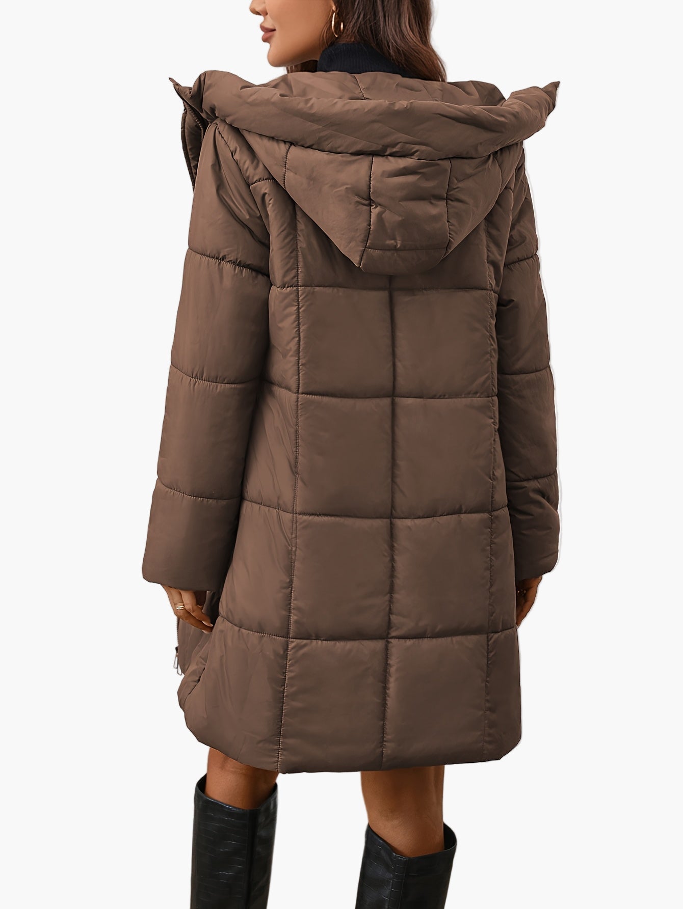 Women's Elegant Long Walrus Jacket - Winter Warm Full-Zip Lightweight Coat with Pockets, Mid-Length Length, Solid Color Casual Outerwear for Cold Weather (Machine Washable)