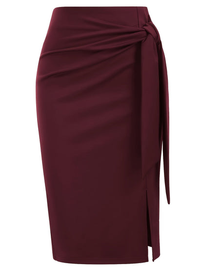 Damen Eleganter Midirock mit Knoten-Detail und Schlitz – Perfekt für Büro & Ausgehen