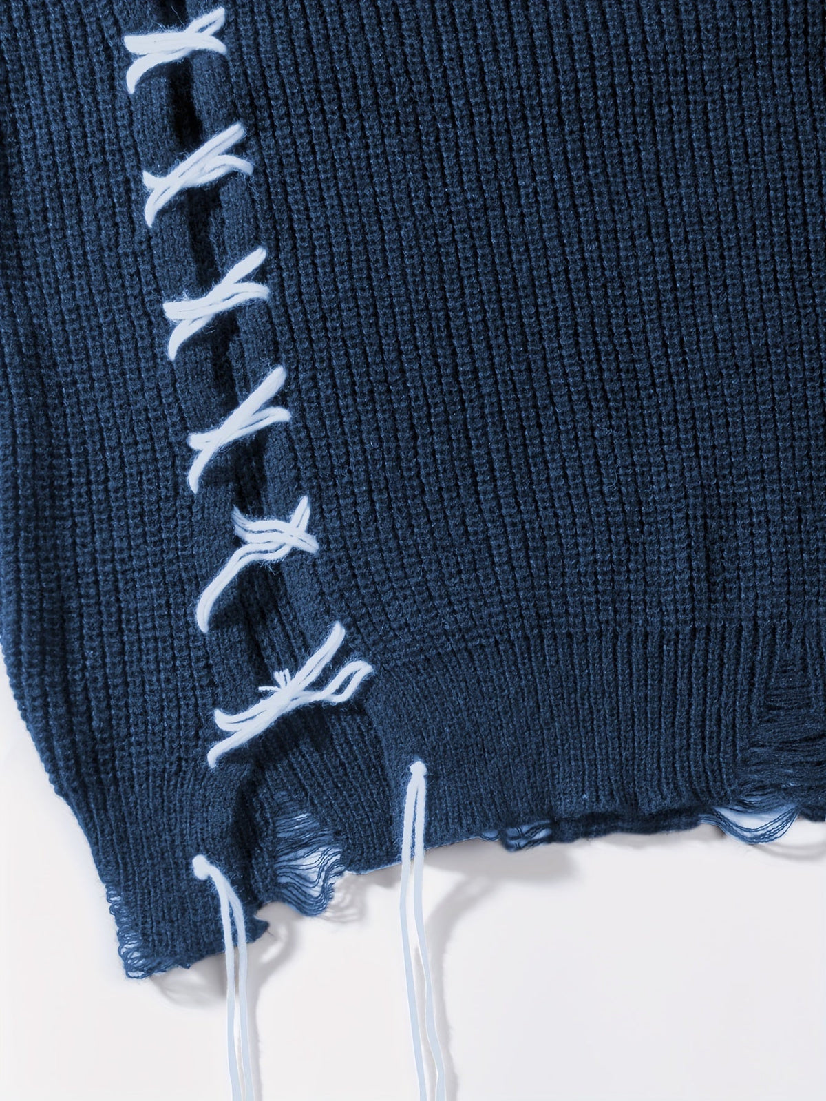 Unisex Strickpullover mit Kreuzstich-Details und Used-Look, Rundhals