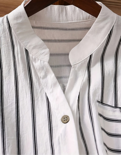 Herren Kurzarm Freizeithemd mit Streifen und Stehkragen – Modernes Button-Down Hemd für Alltag und Büro