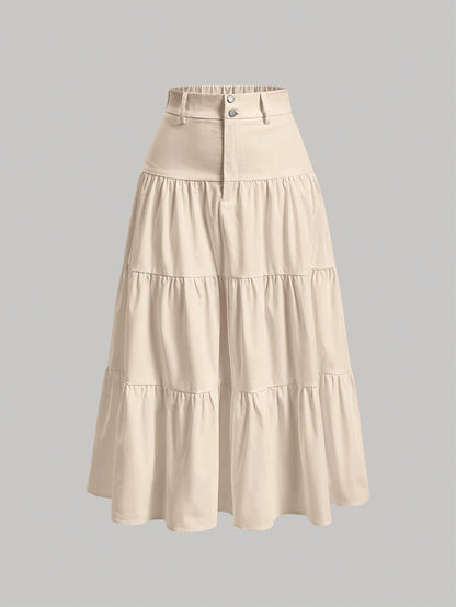 Damen Maxirock Elegant Stufenrock mit Hohem Bund für Alltag und Freizeit