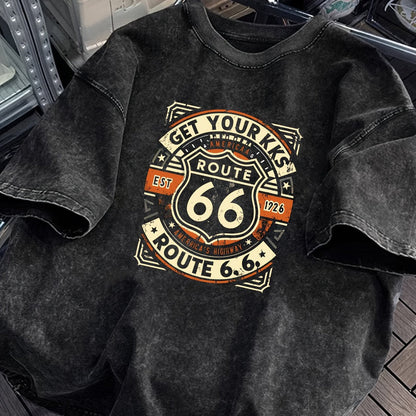 Herren Vintage Route 66 Grafik T-Shirt für Freizeit und Roadtrip